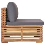 Canapé central de jardin avec coussin gris Bois de teck solide – Image 2