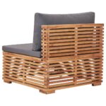 Canapé central de jardin avec coussin gris Bois de teck solide – Image 3