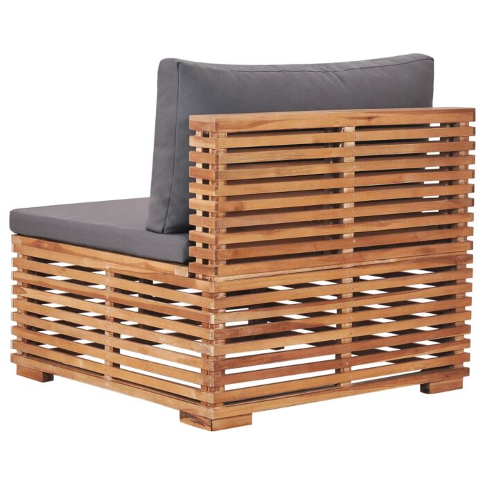 Canapé central de jardin avec coussin gris Bois de teck solide – Image 3