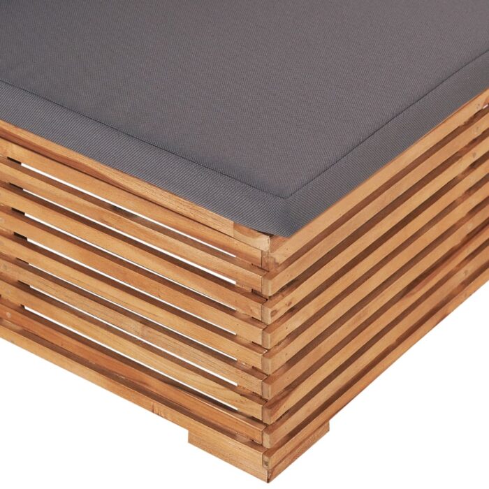 Canapé central de jardin avec coussin gris Bois de teck solide – Image 4