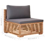 Canapé central de jardin avec coussin gris Bois de teck solide – Image 6