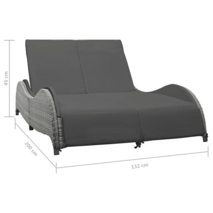 Chaise longue double avec coussin Résine tressée Anthracite