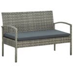 Salon de jardin 4 pcs avec coussins résine tressée gris – Image 3