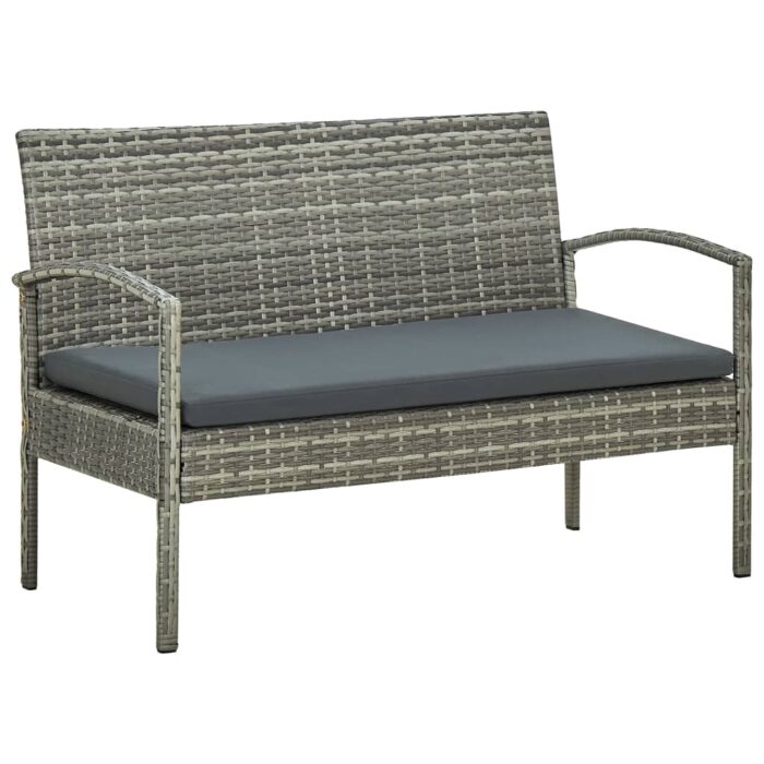 Salon de jardin 4 pcs avec coussins résine tressée gris – Image 3