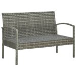 Salon de jardin 4 pcs avec coussins résine tressée gris – Image 4