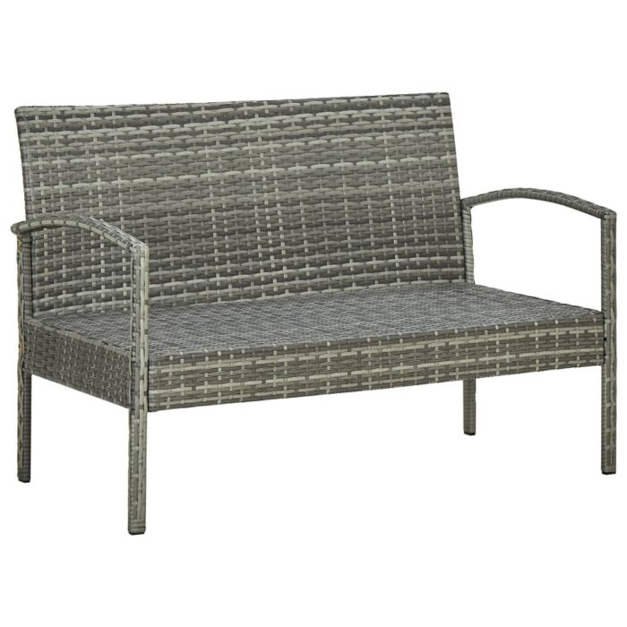 Salon de jardin 4 pcs avec coussins résine tressée gris – Image 4