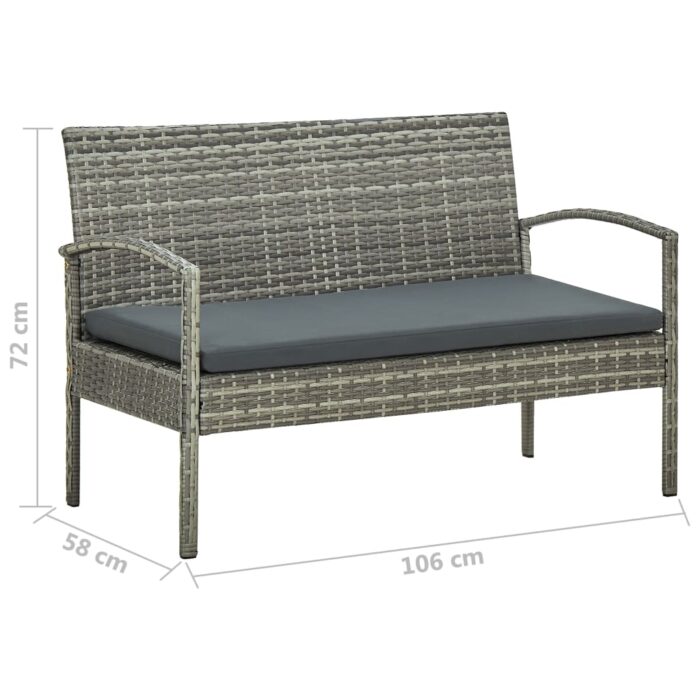 Salon de jardin 4 pcs avec coussins résine tressée gris – Image 9