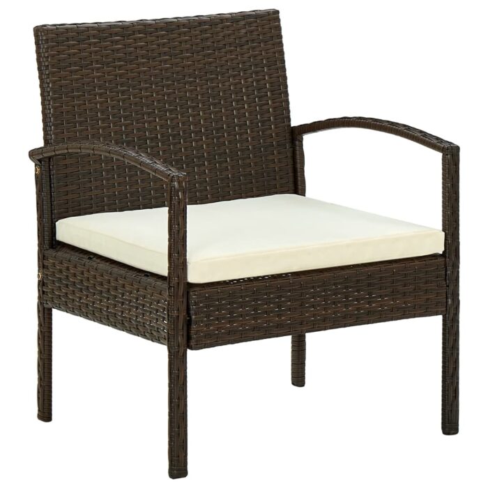 Chaise de jardin avec coussin Résine tressée Marron – Image 1