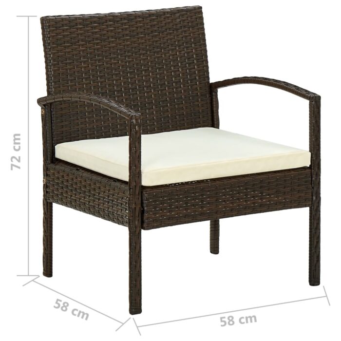 Chaise de jardin avec coussin Résine tressée Marron – Image 6