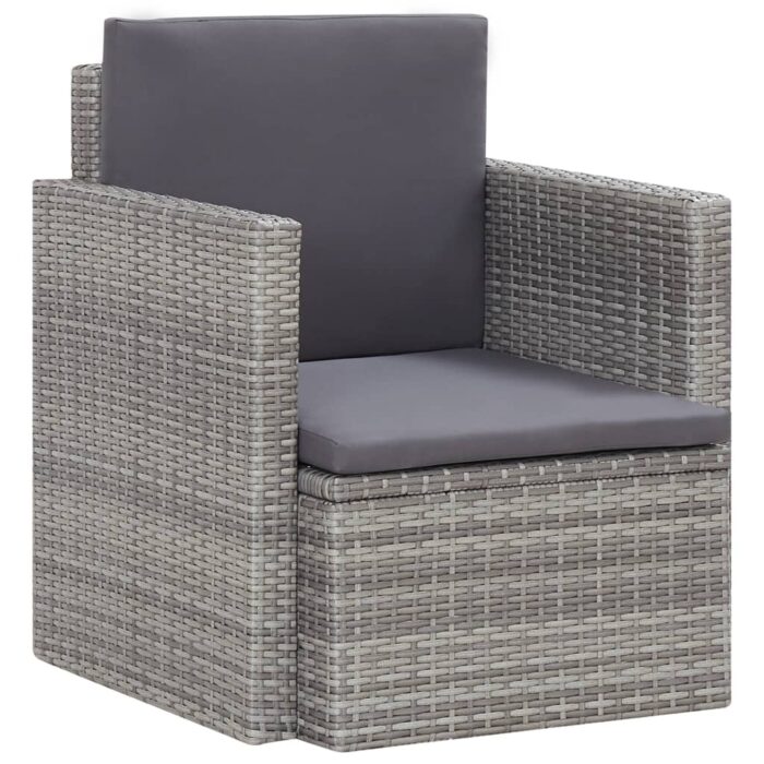 Chaise de jardin avec coussins Résine tressée Gris – Image 1