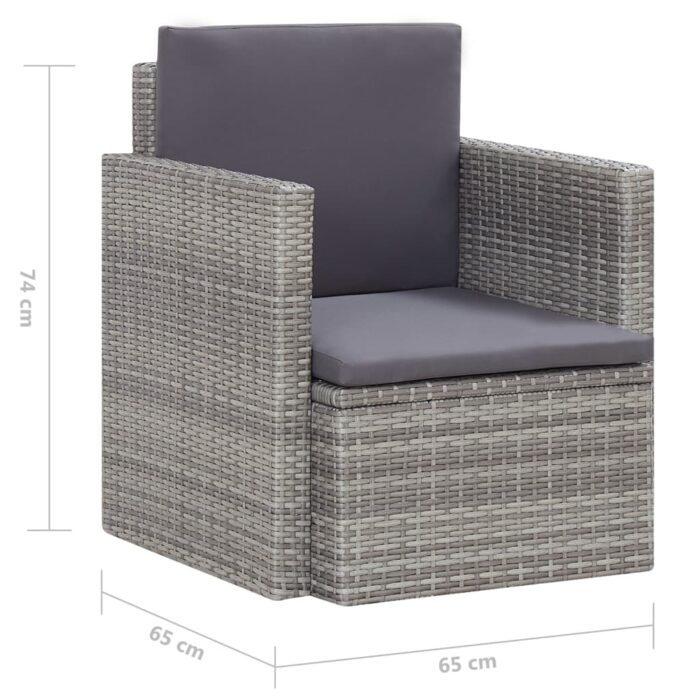 Chaise de jardin avec coussins Résine tressée Gris – Image 5