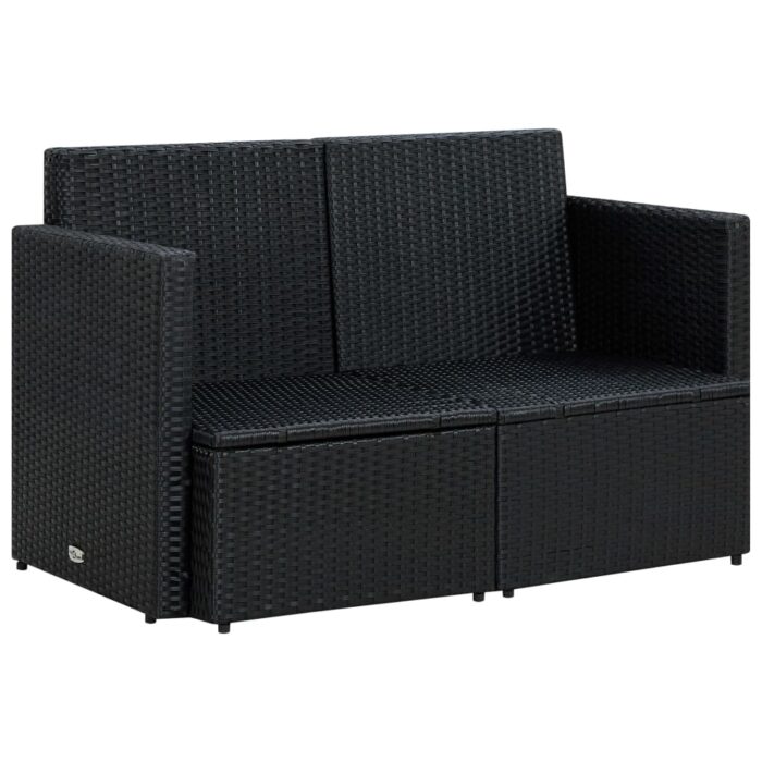 Canapé de jardin à 2 places avec coussins Noir Résine tressée – Image 4