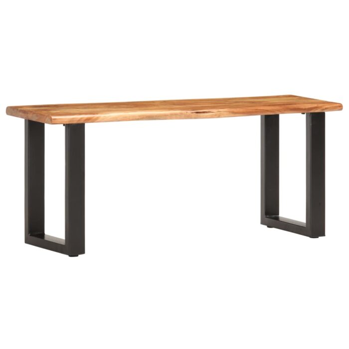 Banc au bord naturel du bois 110 cm Bois d'acacia solide acier – Image 10