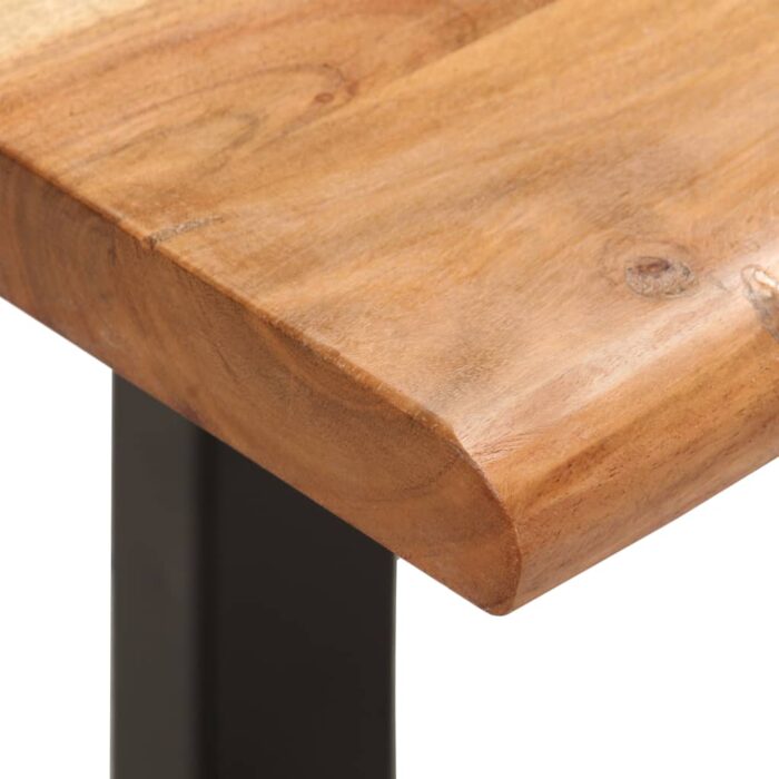 Banc au bord naturel du bois 110 cm Bois d'acacia solide acier – Image 3