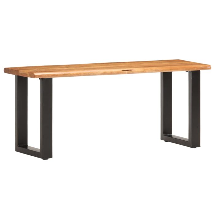 Banc au bord naturel du bois 110 cm Bois d'acacia solide acier – Image 7