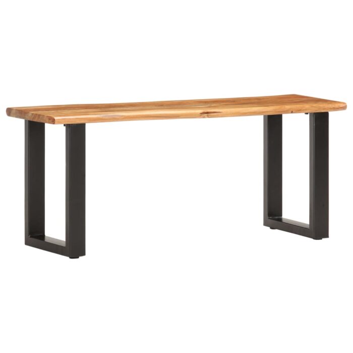 Banc au bord naturel du bois 110 cm Bois d'acacia solide acier – Image 8