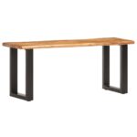 Banc au bord naturel du bois 110 cm Bois d'acacia solide acier – Image 9