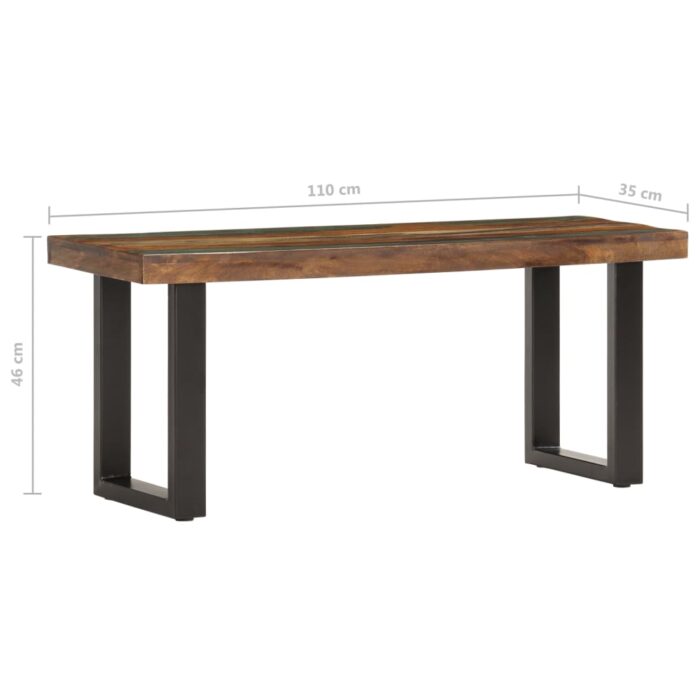Banc 110 cm Bois de récupération solide et acier – Image 6