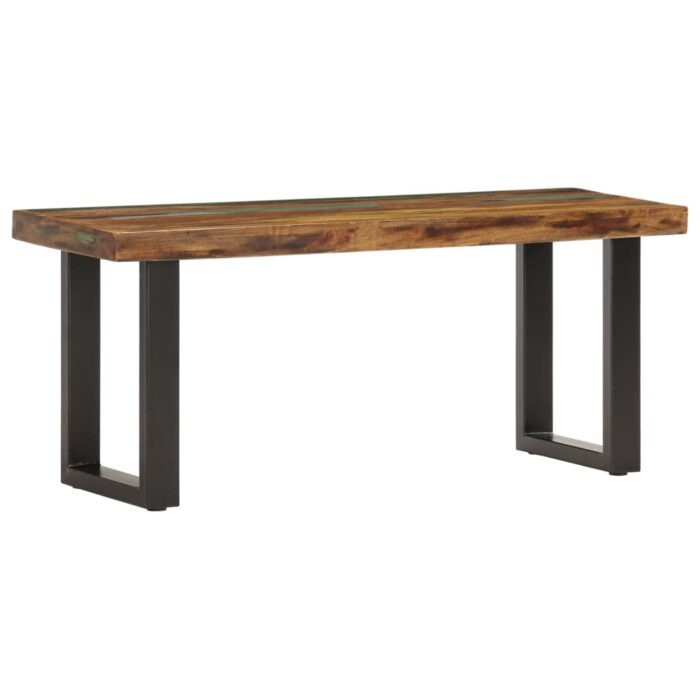 Banc 110 cm Bois de récupération solide et acier – Image 7