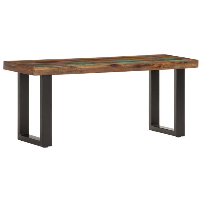 Banc 110 cm Bois de récupération solide et acier – Image 9