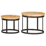 Tables d'appoint rondes 2 pcs Bois de manguier solide et acier – Image 10