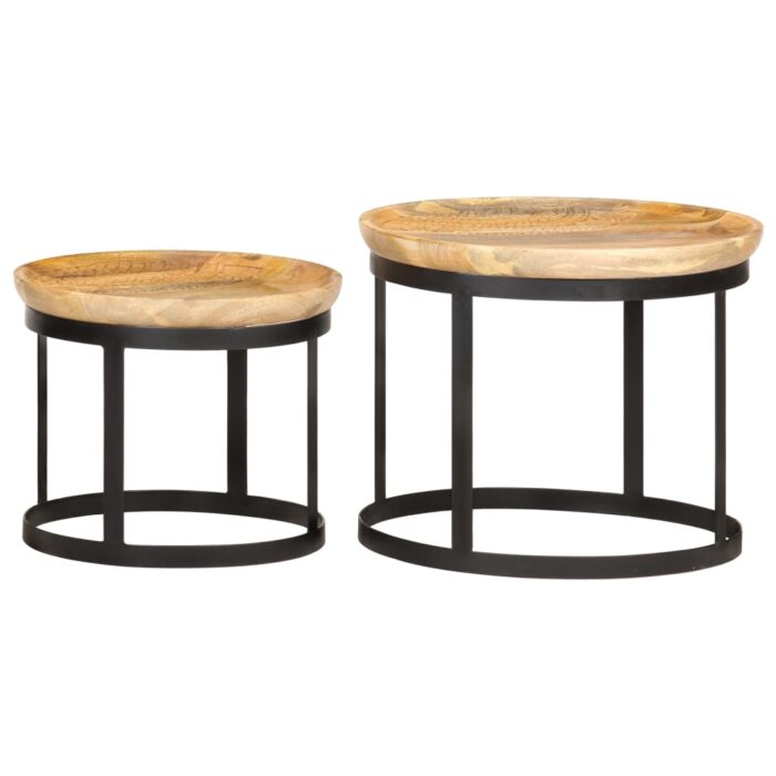 Tables d'appoint rondes 2 pcs Bois de manguier solide et acier – Image 10