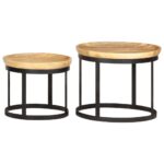 Tables d'appoint rondes 2 pcs Bois de manguier solide et acier – Image 11