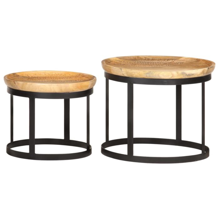 Tables d'appoint rondes 2 pcs Bois de manguier solide et acier – Image 12