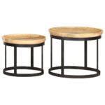 Tables d'appoint rondes 2 pcs Bois de manguier solide et acier – Image 3