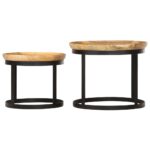 Tables d'appoint rondes 2 pcs Bois de manguier solide et acier – Image 4