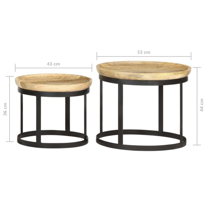 Tables d'appoint rondes 2 pcs Bois de manguier solide et acier – Image 8