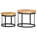 Tables d'appoint rondes 2 pcs Bois de manguier solide et acier – Image 9