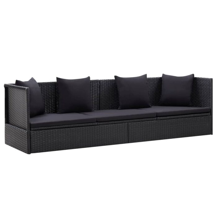 Lit de jardin avec coussin et oreiller Résine tressée Noir – Image 1