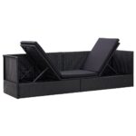 Lit de jardin avec coussin et oreiller Résine tressée Noir – Image 2