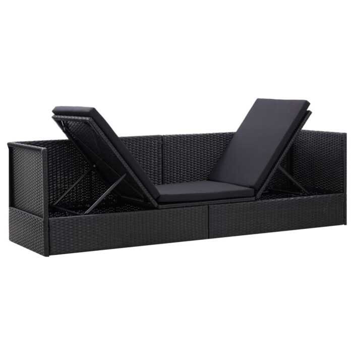 Lit de jardin avec coussin et oreiller Résine tressée Noir – Image 2