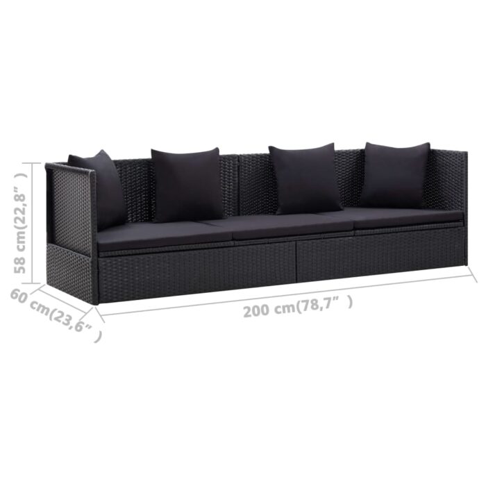 Lit de jardin avec coussin et oreiller Résine tressée Noir – Image 6