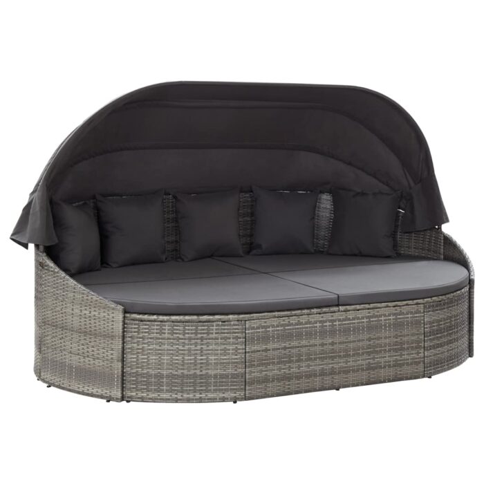 Chaise longue d'extérieur avec auvent Résine tressée Gris – Image 1