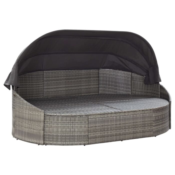 Chaise longue d'extérieur avec auvent Résine tressée Gris – Image 2