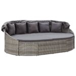 Chaise longue d'extérieur avec auvent Résine tressée Gris – Image 3