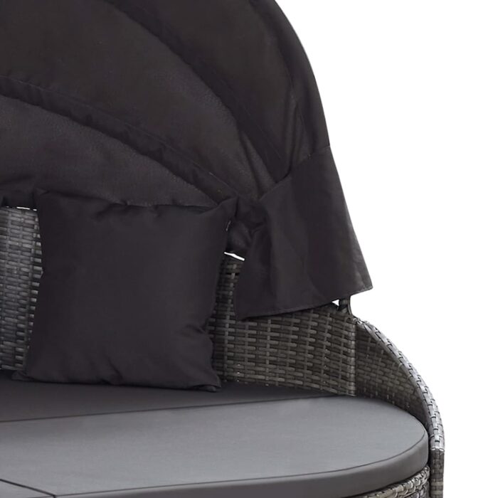 Chaise longue d'extérieur avec auvent Résine tressée Gris – Image 5