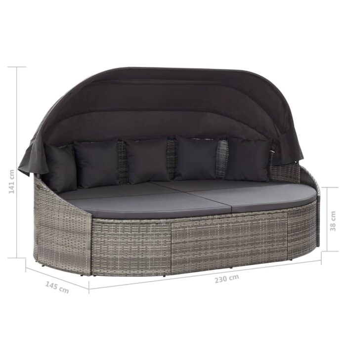 Chaise longue d'extérieur avec auvent Résine tressée Gris – Image 8