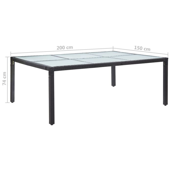 Table à dîner d'extérieur Noir 200x150x74 cm Résine tressée – Image 4