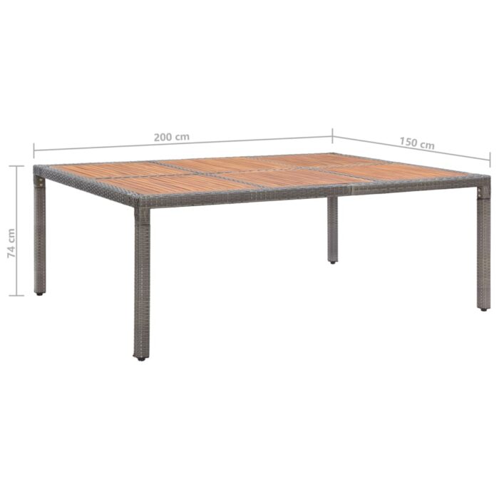 Table de jardin Gris 200x150x74 cm Résine tressée et acacia – Image 5