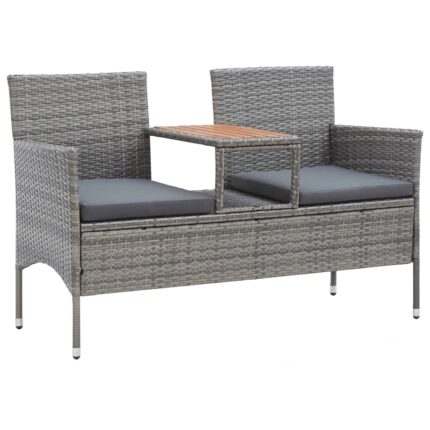Banc de jardin 2 places et table à thé 143 cm poly rotin gris