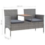 Banc de jardin 2 places et table à thé 143 cm poly rotin gris – Image 5