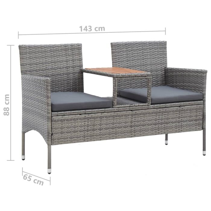 Banc de jardin 2 places et table à thé 143 cm poly rotin gris – Image 5