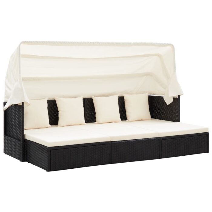 Lit de jardin avec toit Noir Résine tressée – Image 1