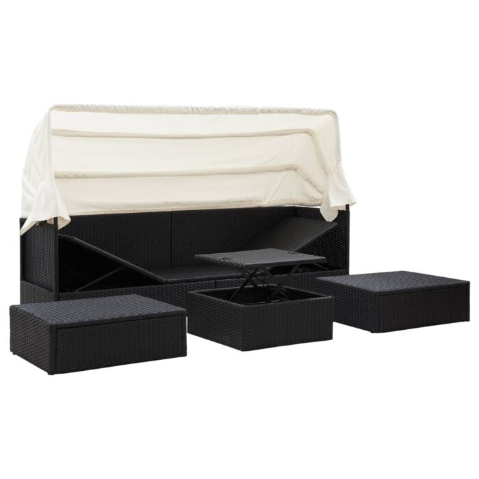 Lit de jardin avec toit Noir Résine tressée – Image 3