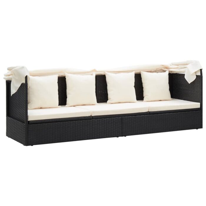 Lit de jardin avec toit Noir Résine tressée – Image 8