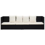 Lit de jardin avec coussin et oreillers Résine tressée Noir – Image 4
